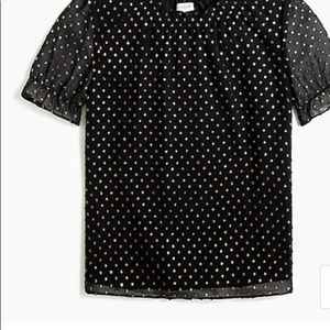 Ruffle-neck top with foil clip dot